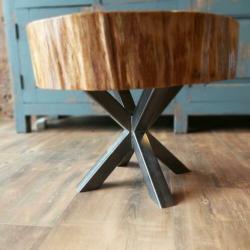 Boomstam Eikenhout Metalen 4-poot Tafeltje Salontafel