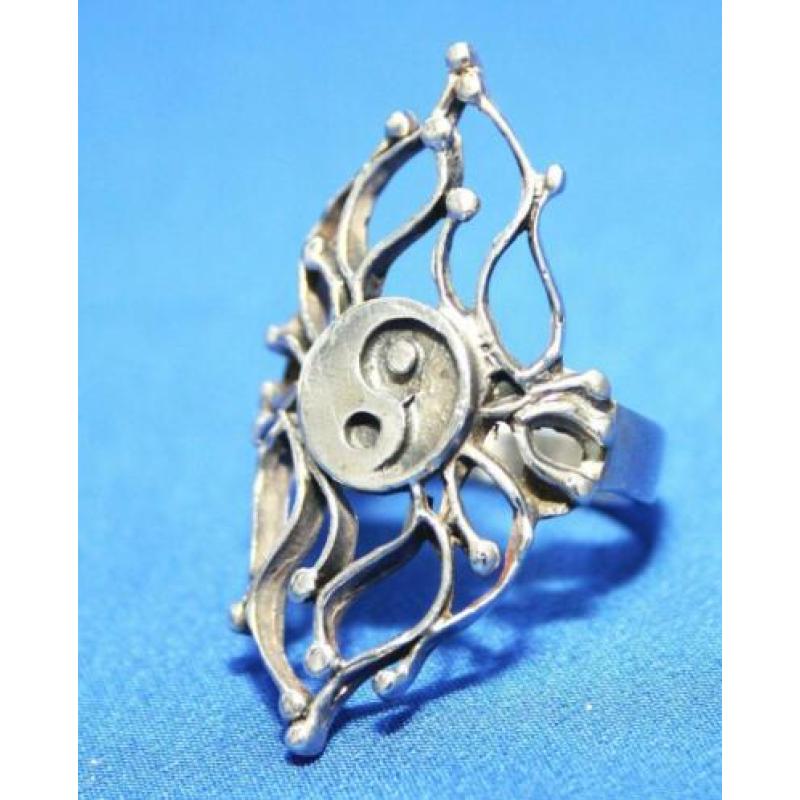 Schitterende Vintage Sterling Zilveren Yin & Yang Ring