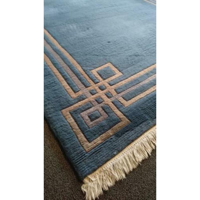 handgeknoopt Nepal vloerkleed, karpet grijsblauw