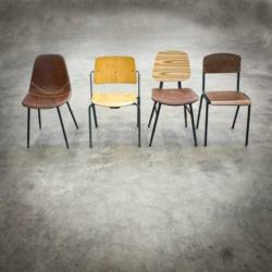 New vintage Iso wood barkrukken tabourets zwart frame 23
