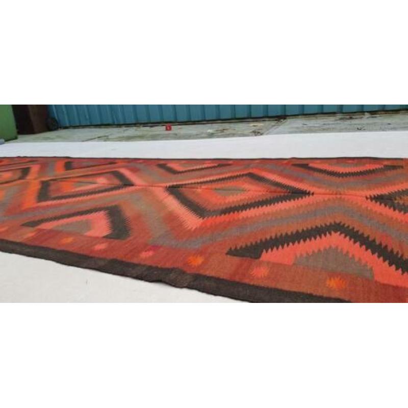 Vintage kelim kleed loper 425x128 cm vloerkleed tapijt kelim