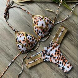 Luipaard gouden push up string bikini bandage 34 36 38 40