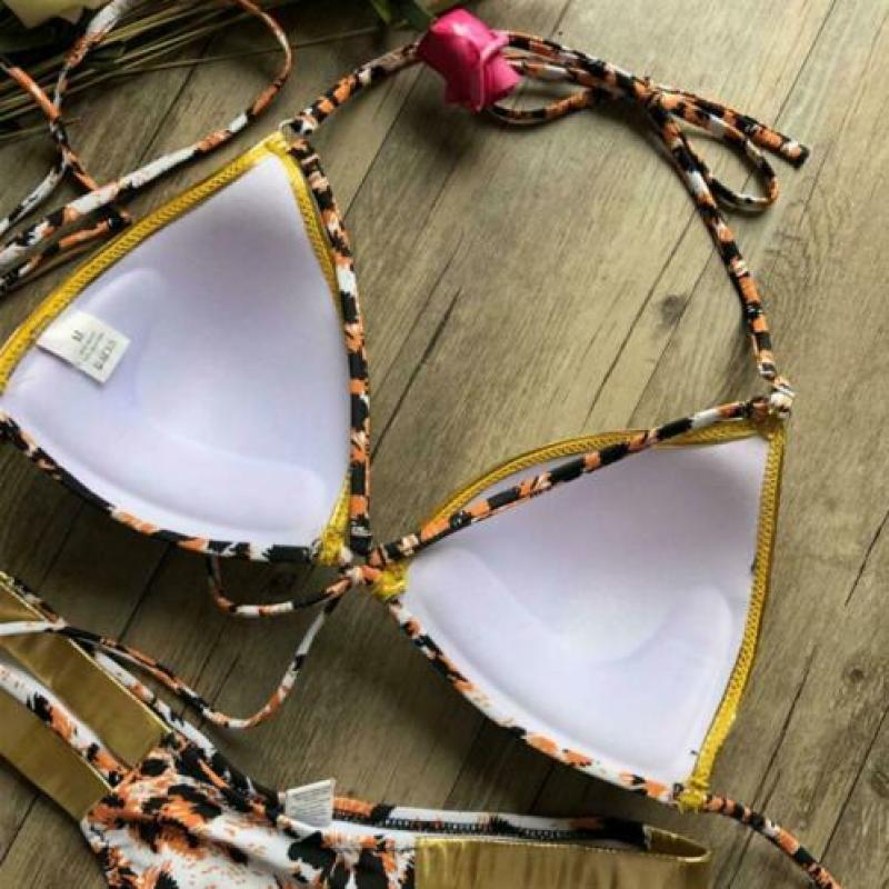 Luipaard gouden push up string bikini bandage 34 36 38 40