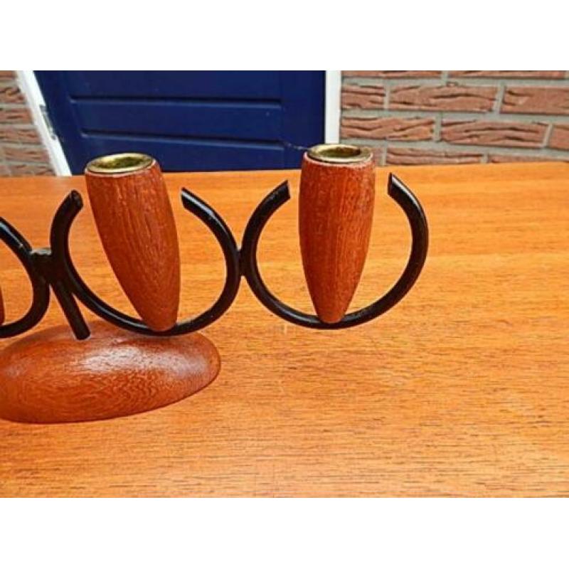 Retro Lüthje Kandelaar ( teak Vintage Deens Kaarsenstandaard