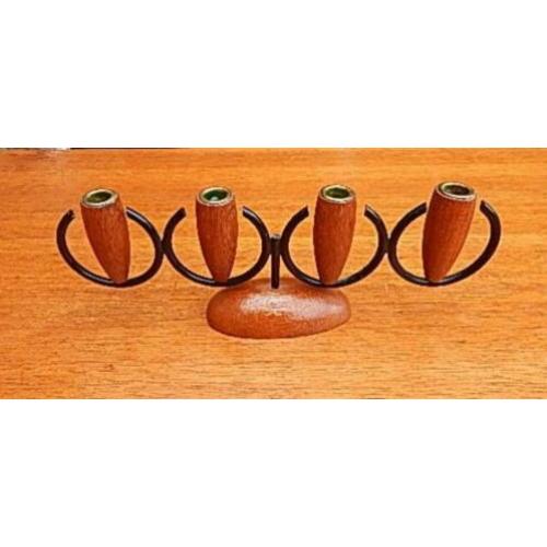 Retro Lüthje Kandelaar ( teak Vintage Deens Kaarsenstandaard