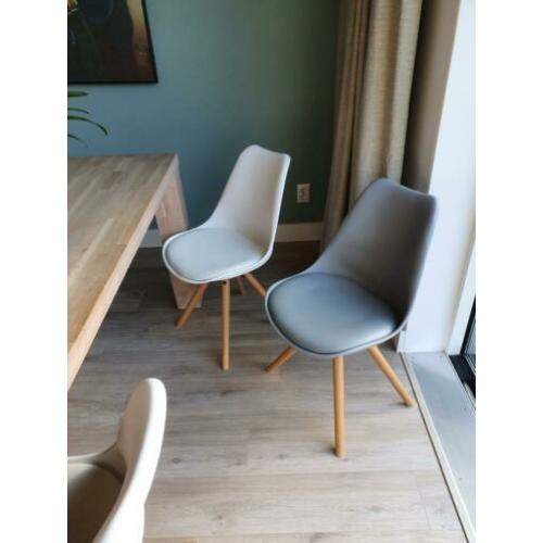 Eetkamer stoelen kunststof kuipmodel - 3x grijs & 3x wit