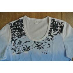 shirt wit met blauw gevlamd 44