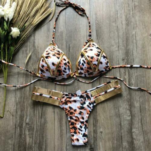 Luipaard gouden push up string bikini bandage 34 36 38 40
