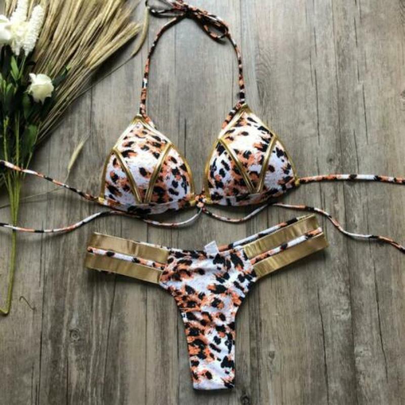 Luipaard gouden push up string bikini bandage 34 36 38 40