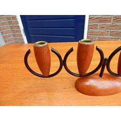 Retro Lüthje Kandelaar ( teak Vintage Deens Kaarsenstandaard