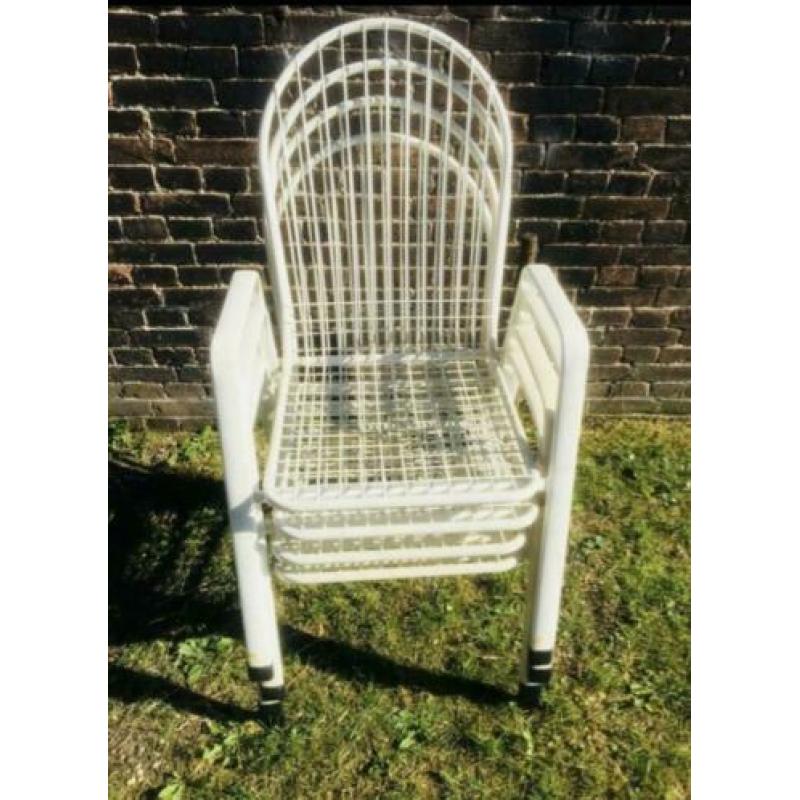 Tuinset 4 stoelen wit metaal SUMMER tuinstoel vintage stapel