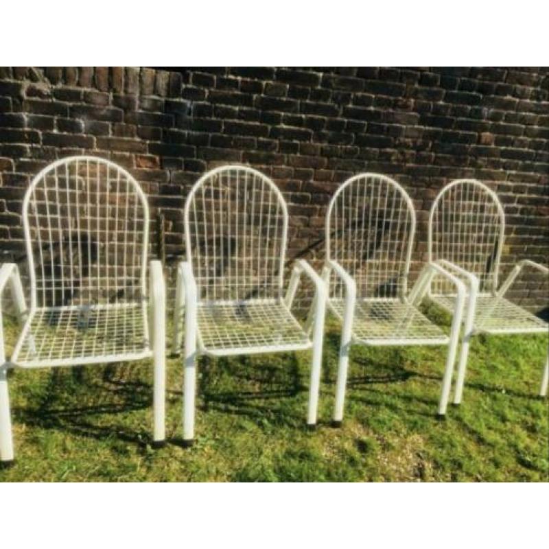 Tuinset 4 stoelen wit metaal SUMMER tuinstoel vintage stapel