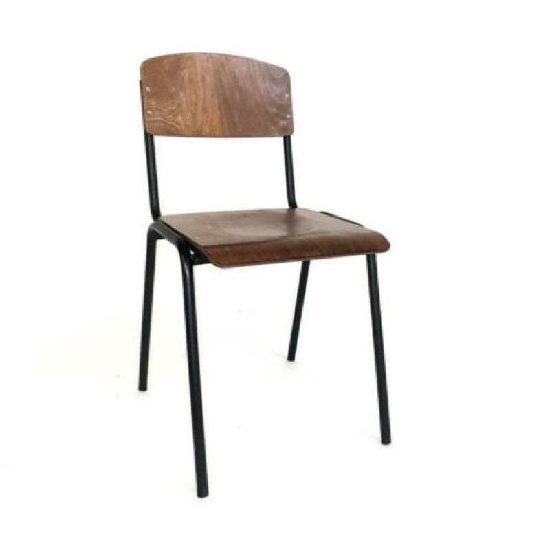New vintage Iso wood barkrukken tabourets zwart frame 23