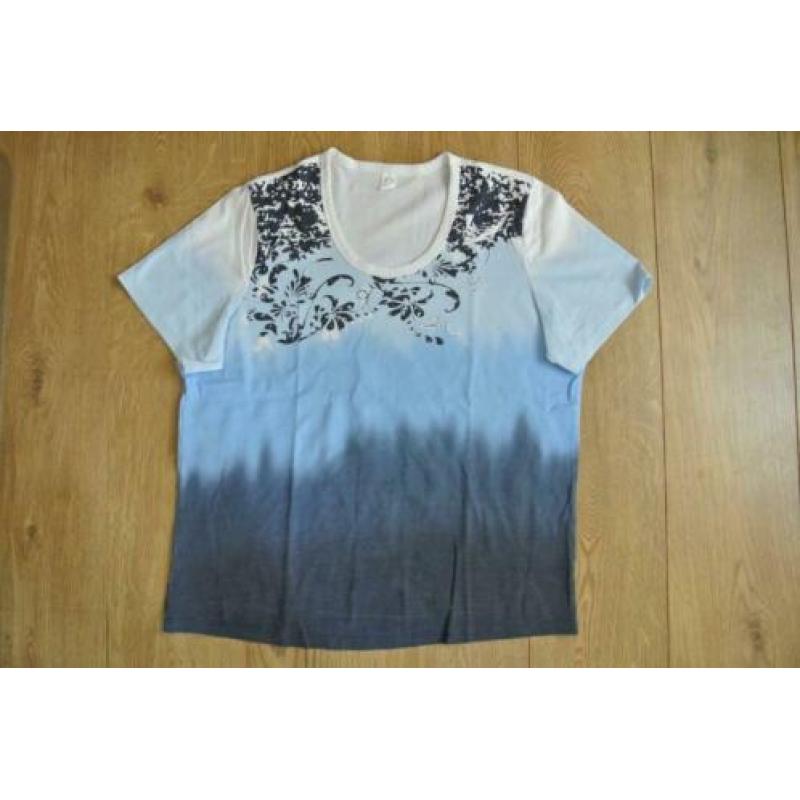 shirt wit met blauw gevlamd 44