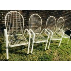 Tuinset 4 stoelen wit metaal SUMMER tuinstoel vintage stapel