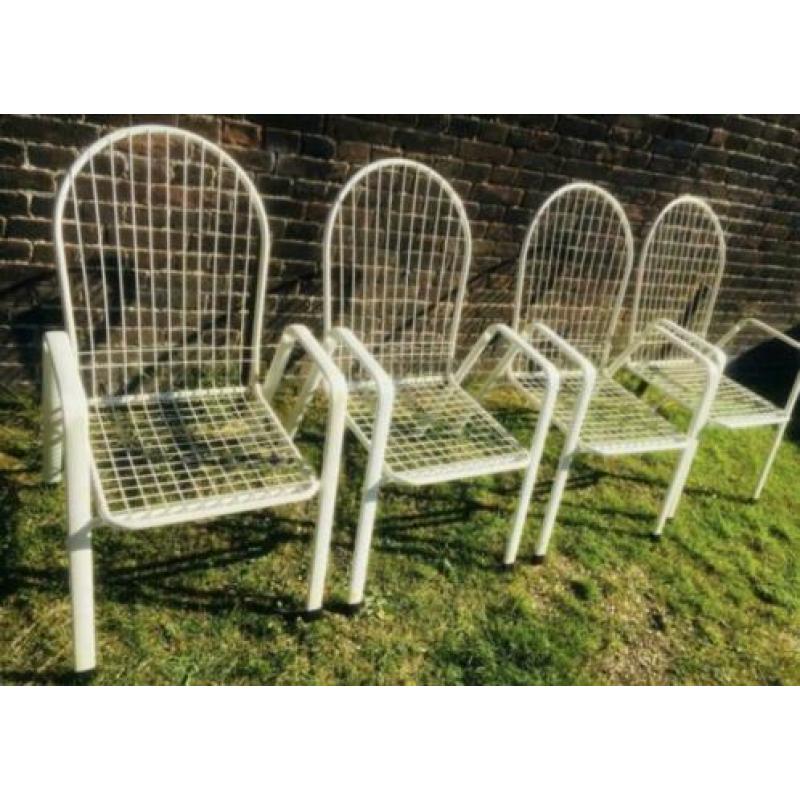 Tuinset 4 stoelen wit metaal SUMMER tuinstoel vintage stapel
