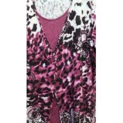 BONITA cerise/wit/zwart bewerkt tuniek mt 46