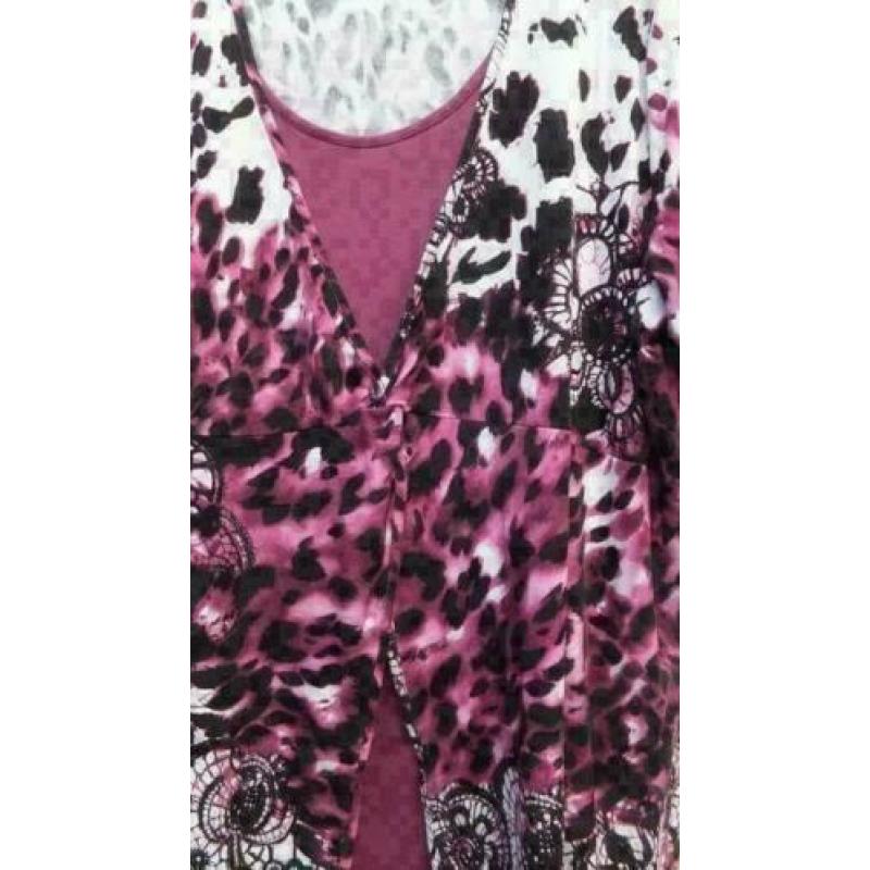 BONITA cerise/wit/zwart bewerkt tuniek mt 46