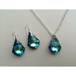 Set oorbellen ketting hanger Swarovski kristal NIEUW zilver