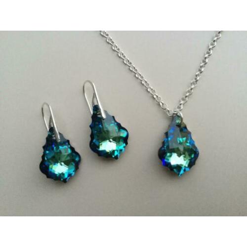 Set oorbellen ketting hanger Swarovski kristal NIEUW zilver