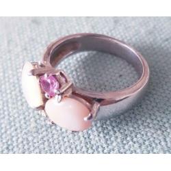 Zilver ring roze witte stenen maat 18,5