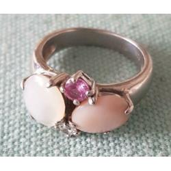 Zilver ring roze witte stenen maat 18,5