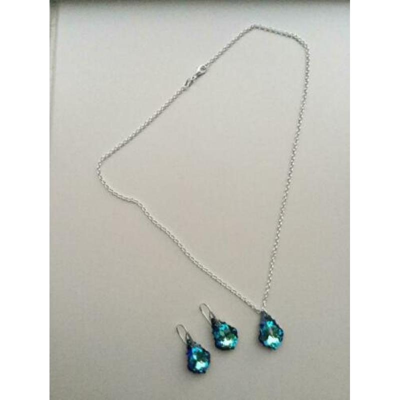 Set oorbellen ketting hanger Swarovski kristal NIEUW zilver
