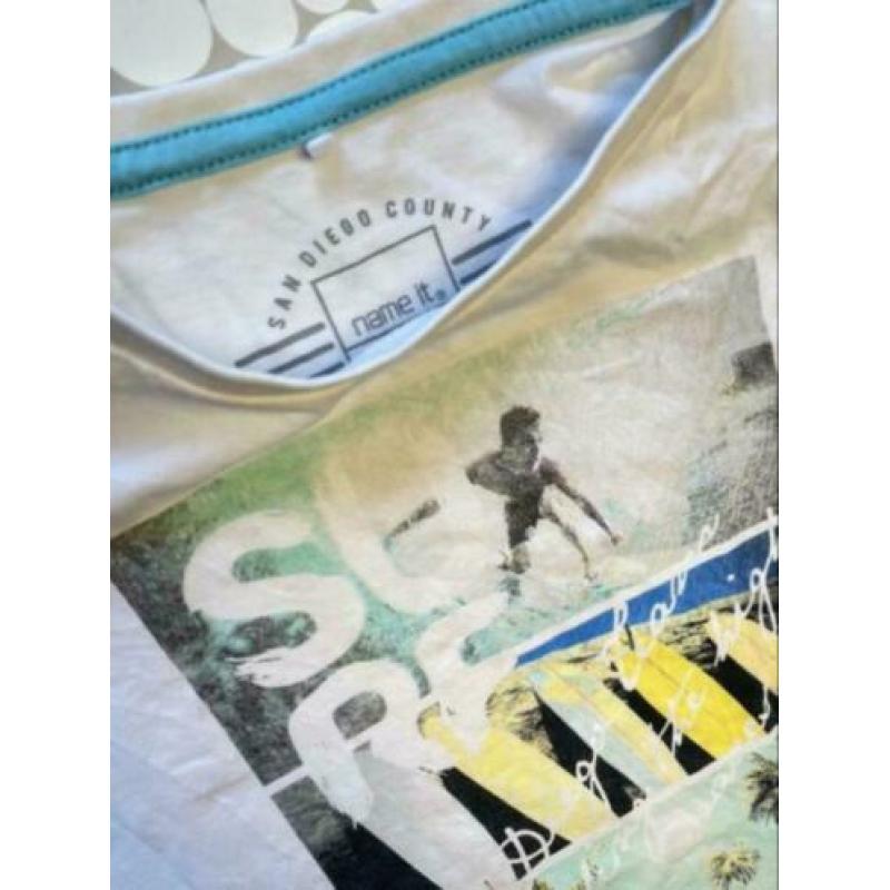 In nieuwstaat Tshirt wit surf name it mt. 122/128 (char)