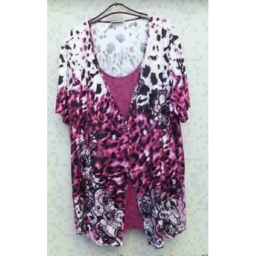 BONITA cerise/wit/zwart bewerkt tuniek mt 46
