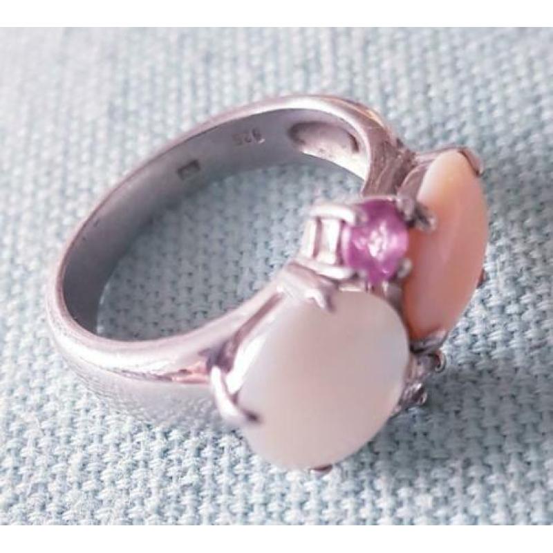 Zilver ring roze witte stenen maat 18,5