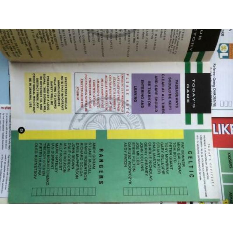 Programma’s Celtic en Rangers 5x