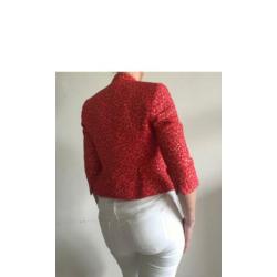 Kaliko: Dames blazer korte mouw, rode bloemen op goud - M/L