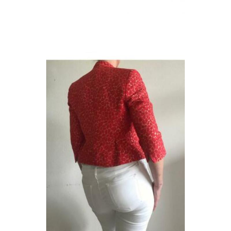 Kaliko: Dames blazer korte mouw, rode bloemen op goud - M/L