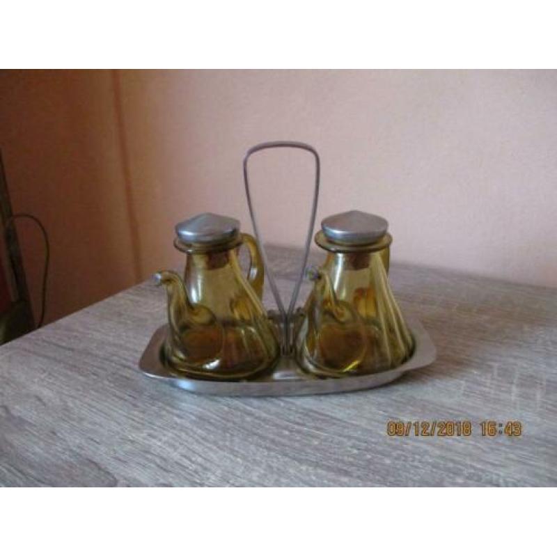 olie azijn stelletje antiek, glas aluminium