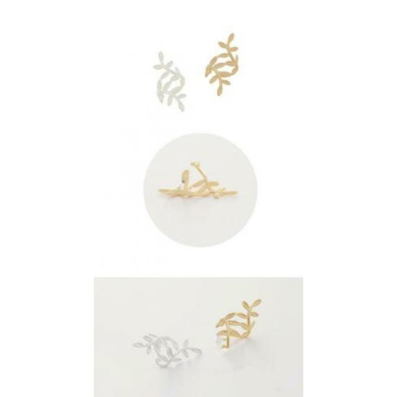 Nieuw! Earcuff oorklemmetje zilver dubbele blaadjes * klem
