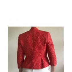 Kaliko: Dames blazer korte mouw, rode bloemen op goud - M/L