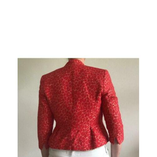 Kaliko: Dames blazer korte mouw, rode bloemen op goud - M/L