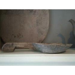 Stoer sober houten nap schepje schep lepel kandelaar*Etage3*