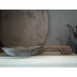 Stoer sober houten nap schepje schep lepel kandelaar*Etage3*