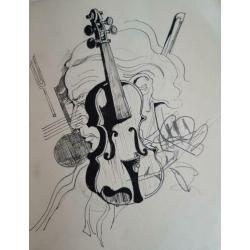 Oude schets/ tekenboekje violist kruik Sint Piet boer palet