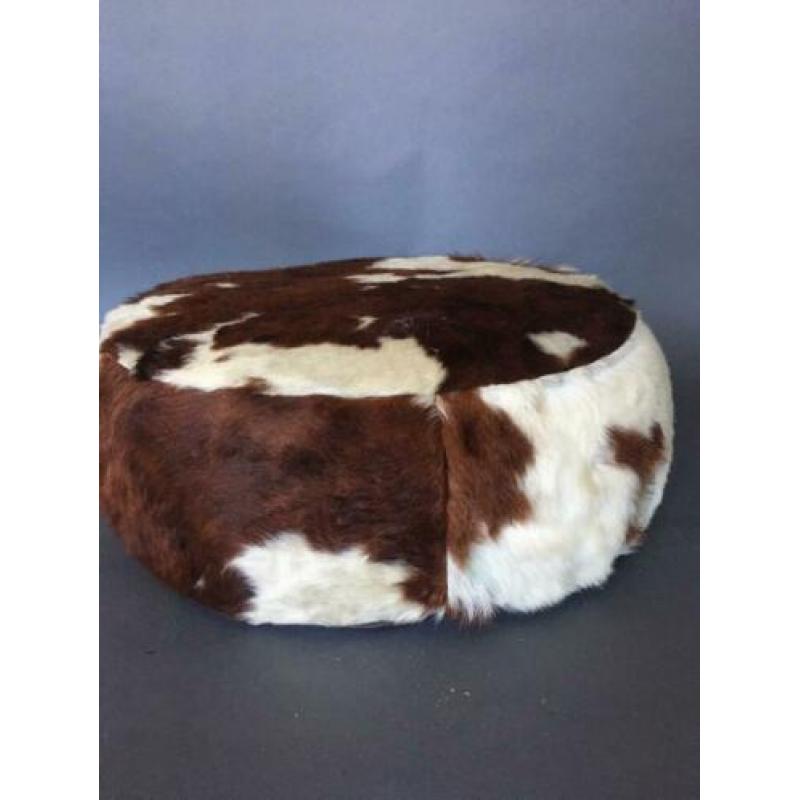 Poef hocker koeienhuis vintage origineel 58x35