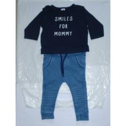 Setje Noppies Blauw Jogdenim Jeans Biker Broekje Shirt mt 62