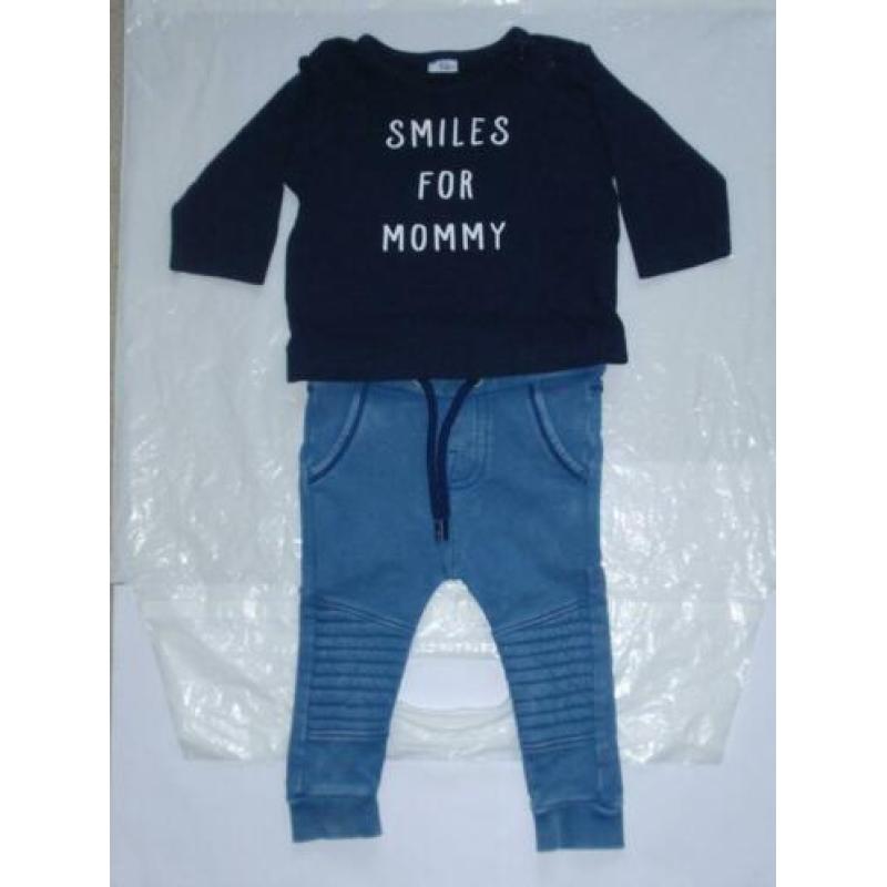 Setje Noppies Blauw Jogdenim Jeans Biker Broekje Shirt mt 62