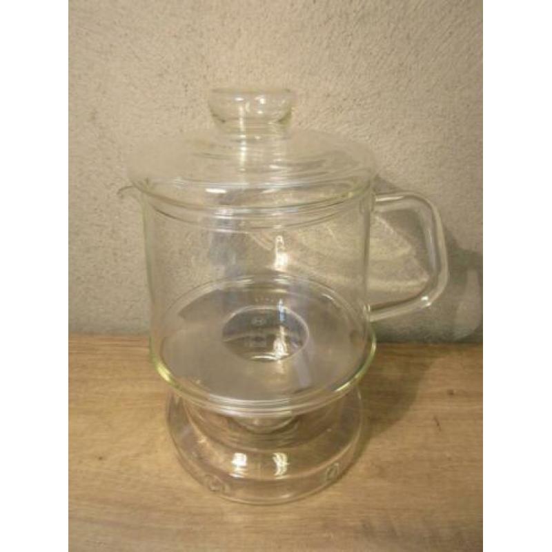 Glazen theepot met warmhoudplaatje DE Jenaer glas