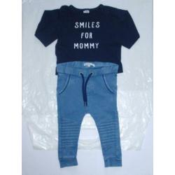 Setje Noppies Blauw Jogdenim Jeans Biker Broekje Shirt mt 62
