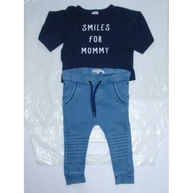 Setje Noppies Blauw Jogdenim Jeans Biker Broekje Shirt mt 62