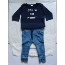 Setje Noppies Blauw Jogdenim Jeans Biker Broekje Shirt mt 62