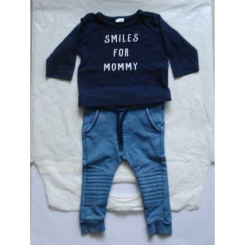 Setje Noppies Blauw Jogdenim Jeans Biker Broekje Shirt mt 62