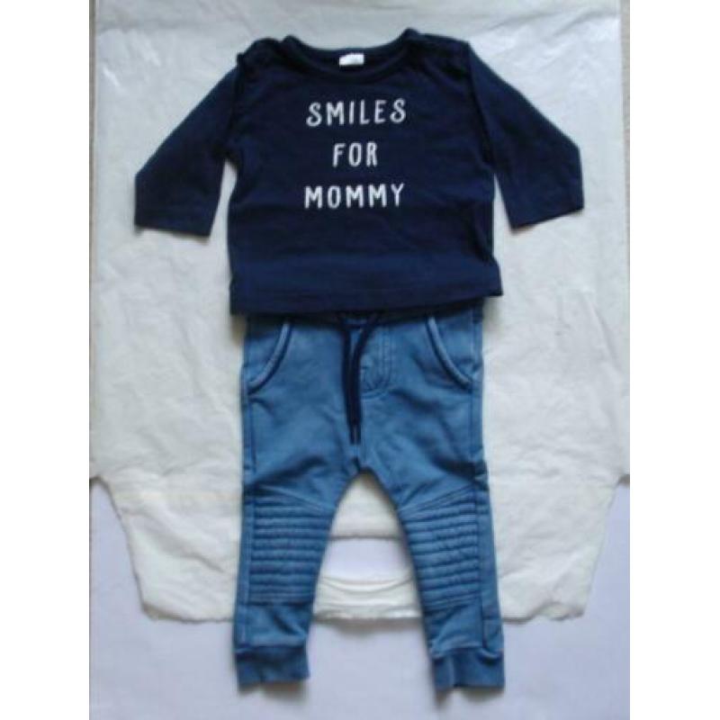 Setje Noppies Blauw Jogdenim Jeans Biker Broekje Shirt mt 62