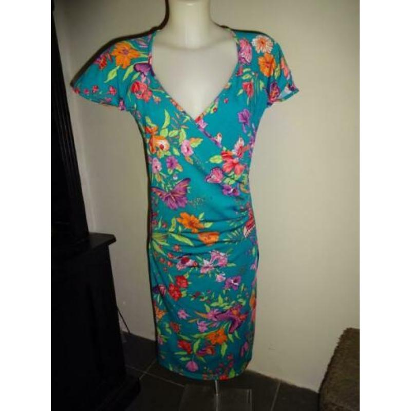 D4A King Louie stretch jurk gladde stof vlinders bloemen M